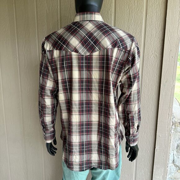 Vintage Ely Cattleman Shirt Mens Large‎ Brown Red Plaid Pearl Snap Western 90s - Picture 4 of 10